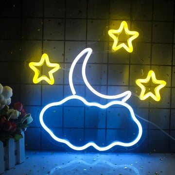 Cute Moon & Stars Kids Bedroom Neon Sign